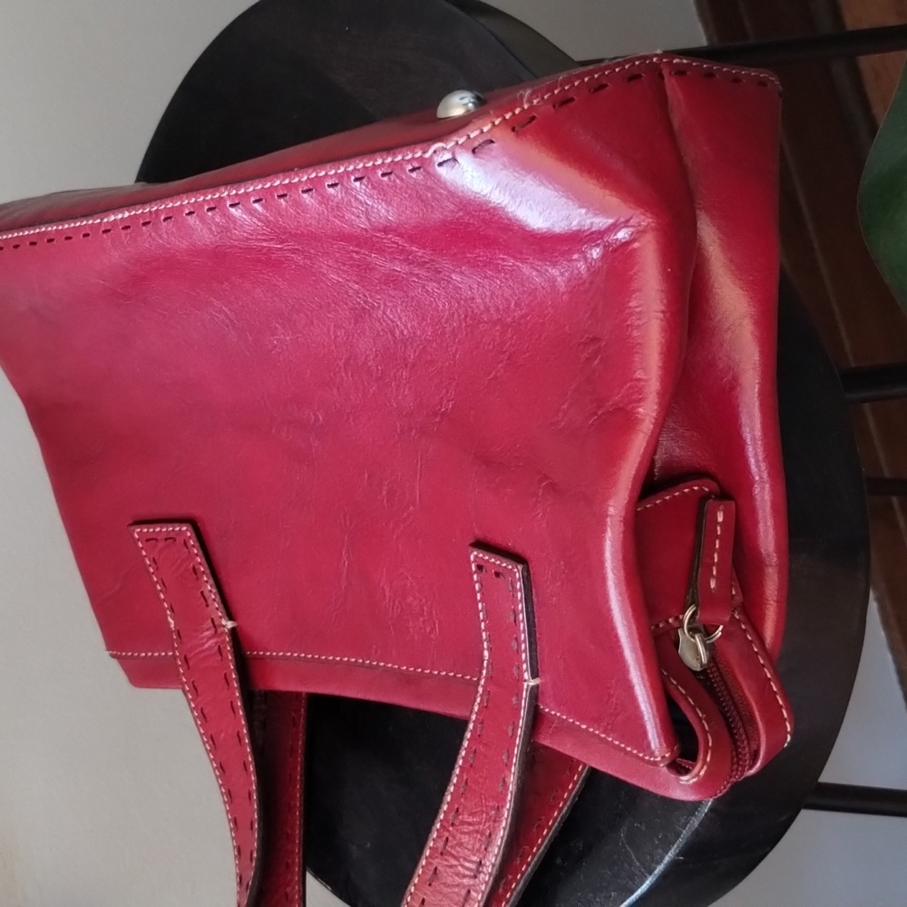 Fossil Red Leather Sedona Saddle Bag Satchel Two Handle Purse - Picture 12 of 13